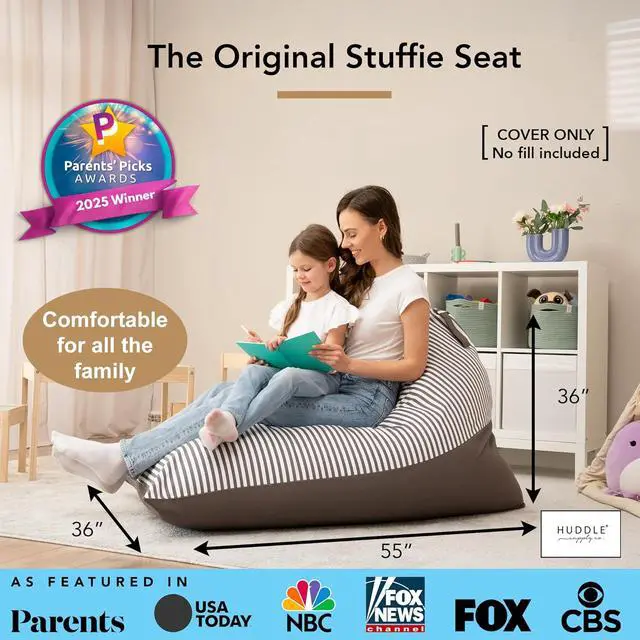 Alt view image 3 of 7 - Huddle Original Stuffed Animal Storage Chair Washable Bean Bag Cover (No Filler) for The Perfect Kids Bean Bag Chair. XL Bean Bag Stuffed Animal Storage Bags | Store 100+ Toys 100% Cotton Canvas Grey