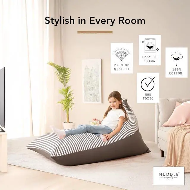 Alt view image 5 of 7 - Huddle Original Stuffed Animal Storage Chair Washable Bean Bag Cover (No Filler) for The Perfect Kids Bean Bag Chair. XL Bean Bag Stuffed Animal Storage Bags | Store 100+ Toys 100% Cotton Canvas Grey