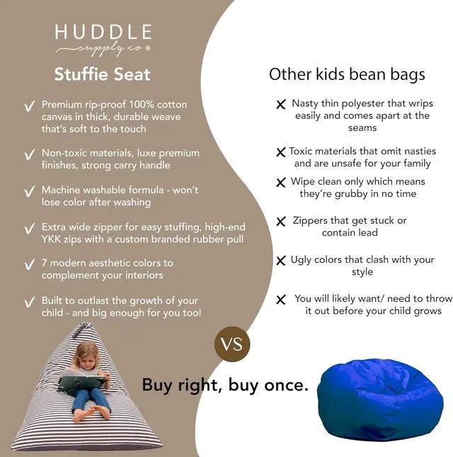 Alt view image 6 of 7 - Huddle Original Stuffed Animal Storage Chair Washable Bean Bag Cover (No Filler) for The Perfect Kids Bean Bag Chair. XL Bean Bag Stuffed Animal Storage Bags | Store 100+ Toys 100% Cotton Canvas Grey