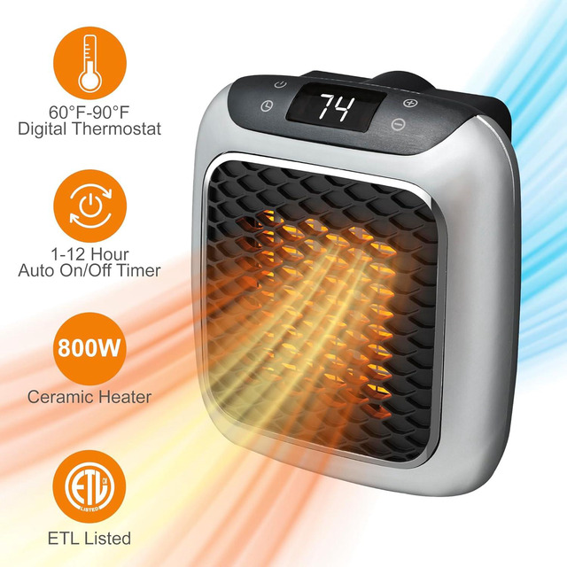 Tanburo 800W Plug-In Wall Heater – Portable Radiant Space Heater, Forced Air, Oscillation, Remote