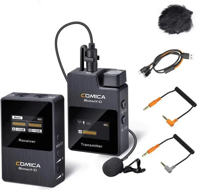 Main image of COMICA Wireless Lavalier Microphone, BoomX-D1 2.4G Compact Wireless Lapel Microphone System with 1 Transmitter and 1 Receiver,Lav Mic for Smartphone Camera Podcast Interview YouTube Facebook Live