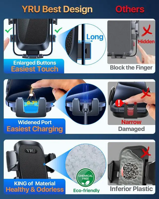 Alt view image 5 of 7 - YRU 2025 BestRotate 90+LBS Safest Strongest Suction Ultimate Car Phone Holder MountMilitary-Grade & All Patent Safety Certs Dashboard Windshield for iPhone 17 Pro Max 16 15 14 Samsung, Black