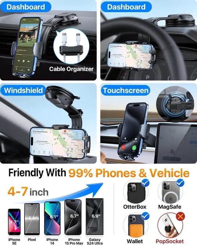 Alt view image 6 of 7 - YRU 2025 BestRotate 90+LBS Safest Strongest Suction Ultimate Car Phone Holder MountMilitary-Grade & All Patent Safety Certs Dashboard Windshield for iPhone 17 Pro Max 16 15 14 Samsung, Black