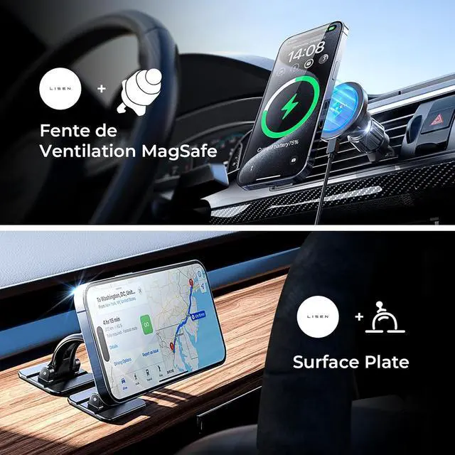 Alt view image 7 of 7 - LISEN for 15W MagSafe Car Mount Charger,Air Vent/Dashboard iPhone Magnetic Wireless Car Charger,Super Fast Charging MagSafe Charging Mount Wireless for iPhone 16 15 14 13 12,Black