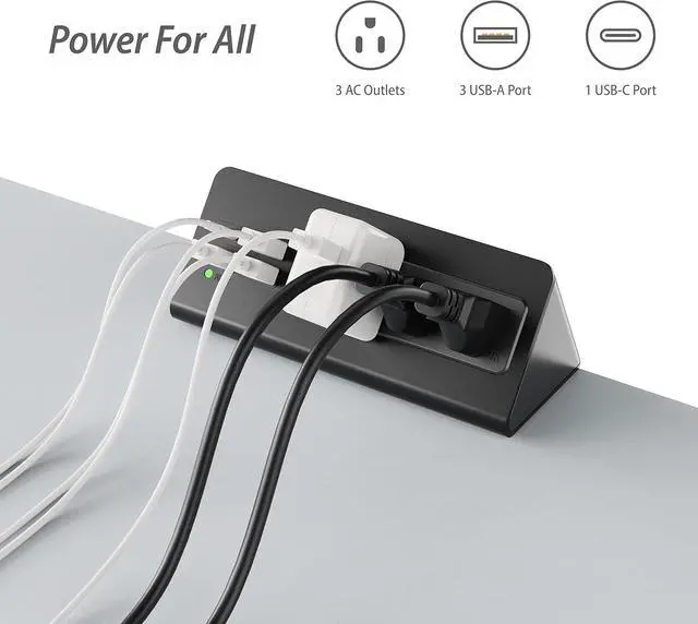 Alt view image 2 of 7 - Desk Edge Clamp Mount Power Strips with 4 USB Ports(1xPD 20W USB-C Port)& 3 AC Outlets,1875 Joules Tabletop Surge Protector, Power Sockets for Office Table/Hotel Nightstands,ETL Listed (1-Pack, Black)