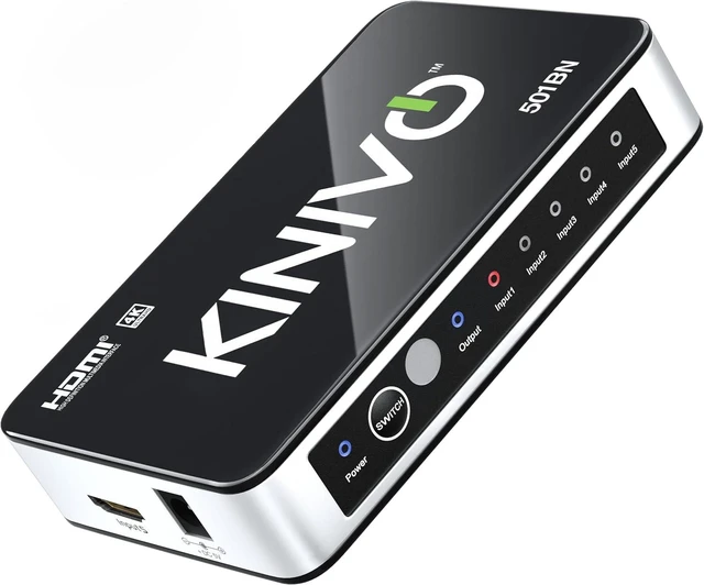 Main image of Kinivo HDMI Switch 5 in 1 Out 4K 30Hz (HDR 10, High Speed 18Gbps, IR Remote, HDCP2.2, Dolby Vision, VRR) - 501BN Switcher Compatible with Roku, PS5, Xbox, Apple TV, Nintendo Switch, Cable Box