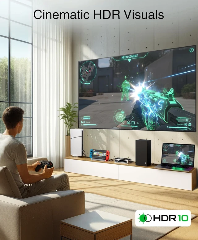 Alt view image 4 of 7 - Kinivo HDMI Switch 5 in 1 Out 4K 30Hz (HDR 10, High Speed 18Gbps, IR Remote, HDCP2.2, Dolby Vision, VRR) - 501BN Switcher Compatible with Roku, PS5, Xbox, Apple TV, Nintendo Switch, Cable Box