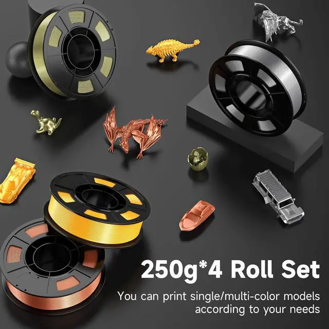 Alt view image 6 of 6 - WEEDO Silk PLA Filament 1.75mm Bundle for 3D Printer, 4 Rolls of 250g Silk Copper/Silk Gold/Silk Sliver/Silk Bronze 3D Printer Filament, Dimensional Accuracy ±0.02mm, Clog-Free, Tangle-Free
