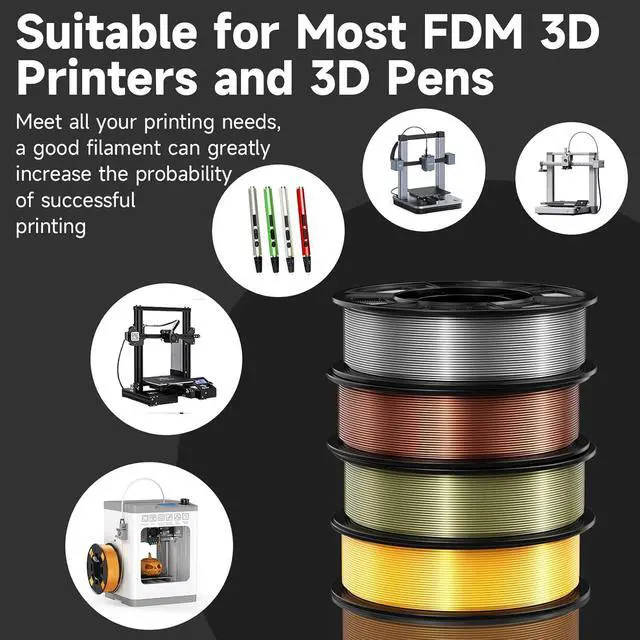 Alt view image 2 of 6 - WEEDO Silk PLA Filament 1.75mm Bundle for 3D Printer, 4 Rolls of 250g Silk Copper/Silk Gold/Silk Sliver/Silk Bronze 3D Printer Filament, Dimensional Accuracy ±0.02mm, Clog-Free, Tangle-Free