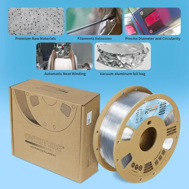 Alt view image 4 of 7 - OVERTURE PC Professional Filament, Cardboard Spool, 1kg(2.2lbs), Dimensional Accuracy Probability +/- 0.02mm, Fit Most FDM Printer (Transparent)