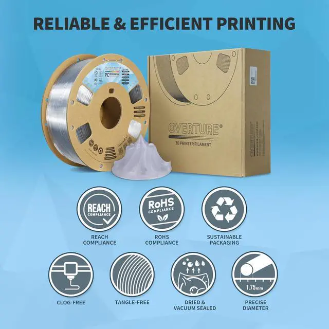 Alt view image 5 of 7 - OVERTURE PC Professional Filament, Cardboard Spool, 1kg(2.2lbs), Dimensional Accuracy Probability +/- 0.02mm, Fit Most FDM Printer (Transparent)