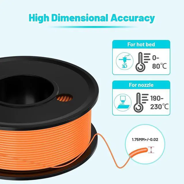 Alt view image 2 of 7 - 3D Printer Filament PLA 1.75mm Printing Materials 5 Color Bundle Print Filamate 1.75 mm White Black Clear Red Orange Filament1.75 Accuracy ±0.02mm Filament Spool Vacuum Pack 250G X 5