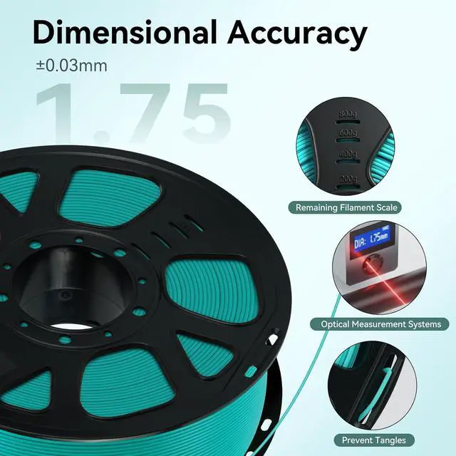Alt view image 4 of 7 - Kingroon Turquoise Green PLA Filament 1.75mm, 1kg Spool (2.2lbs), +/- 0.03mm Tolerance, Smooth 3D Printing Filament, Fits for Most FDM 3D Printers