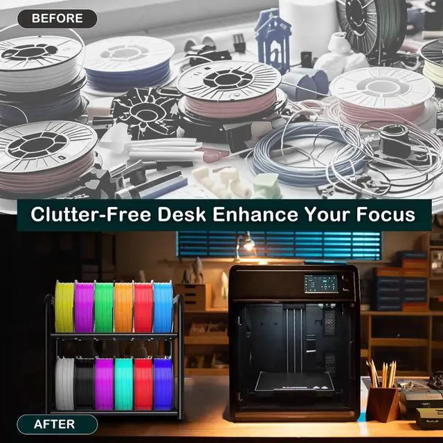 Alt view image 2 of 7 - 2-Tier Metal Filament Rack, Compact Under Desk 3D Filament Spools Rolling Cart with Adjustable Spools Storage Holds 24+ PLA/ABS/TPU Filaments, for Home, Office Workshop, Studio