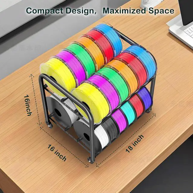 Alt view image 4 of 7 - 2-Tier Metal Filament Rack, Compact Under Desk 3D Filament Spools Rolling Cart with Adjustable Spools Storage Holds 24+ PLA/ABS/TPU Filaments, for Home, Office Workshop, Studio
