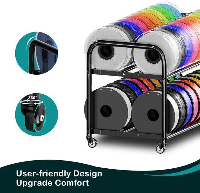 Alt view image 6 of 7 - 2-Tier Metal Filament Rack, Compact Under Desk 3D Filament Spools Rolling Cart with Adjustable Spools Storage Holds 24+ PLA/ABS/TPU Filaments, for Home, Office Workshop, Studio