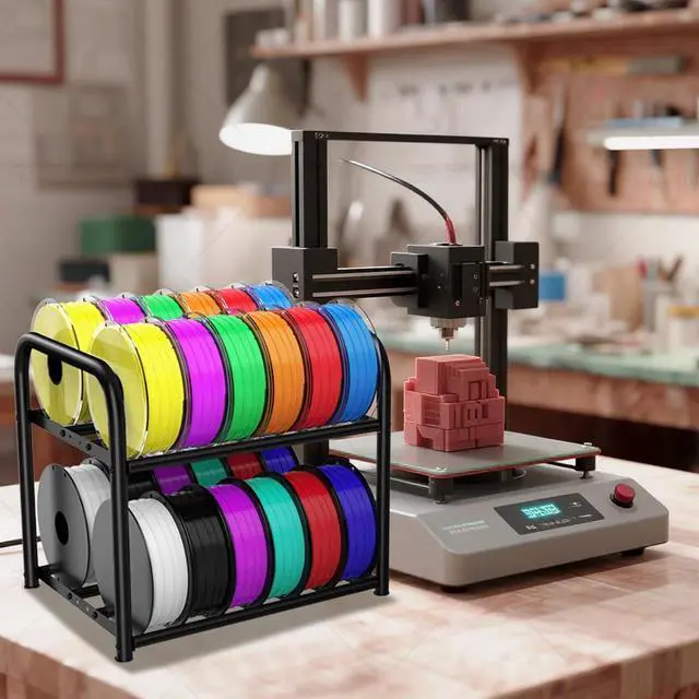Alt view image 7 of 7 - 2-Tier Metal Filament Rack, Compact Under Desk 3D Filament Spools Rolling Cart with Adjustable Spools Storage Holds 24+ PLA/ABS/TPU Filaments, for Home, Office Workshop, Studio