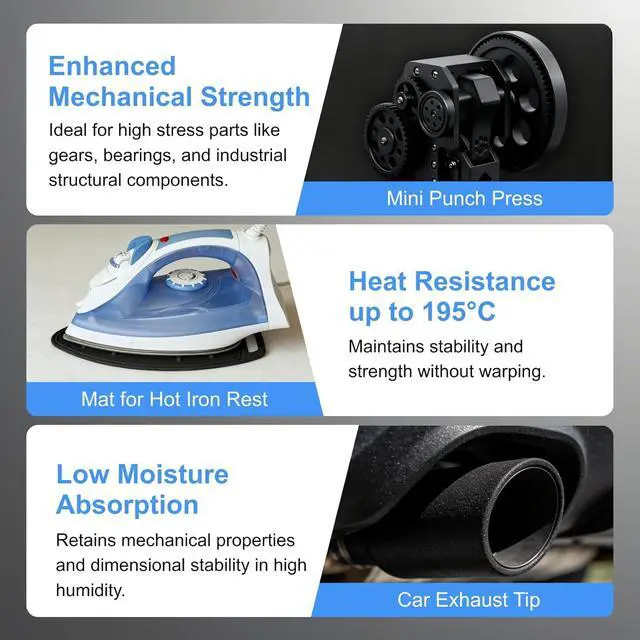 Alt view image 4 of 6 - Nylon Carbon Fiber Filament 1.75mm, PAHT-CF Filament, High Temprature Resistant & Low Moisture Absorption for Engineering Parts, 500g,Black, Compartible with Most FDM 3D Printers
