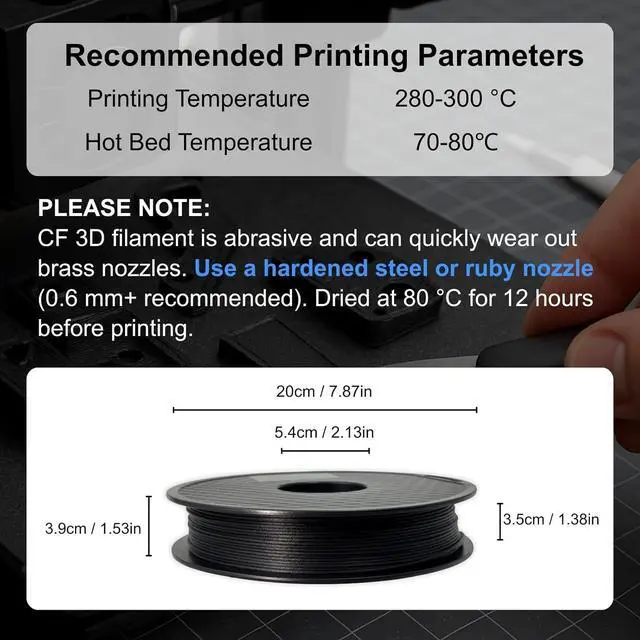 Alt view image 5 of 6 - Nylon Carbon Fiber Filament 1.75mm, PAHT-CF Filament, High Temprature Resistant & Low Moisture Absorption for Engineering Parts, 500g,Black, Compartible with Most FDM 3D Printers