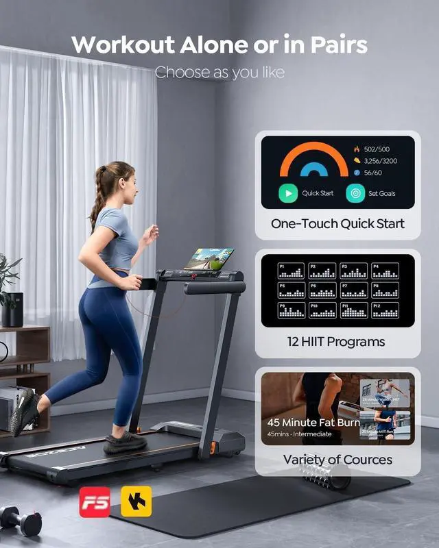 Alt view image 3 of 7 - Acezoe 2 in 1 Foldable Treadmill for Home, Under Desk With 12 HIIT Modes, Workout APPs and Touch Screen, 2.5HP Walking for Home Office, 265lbs Capacity, Installation-free