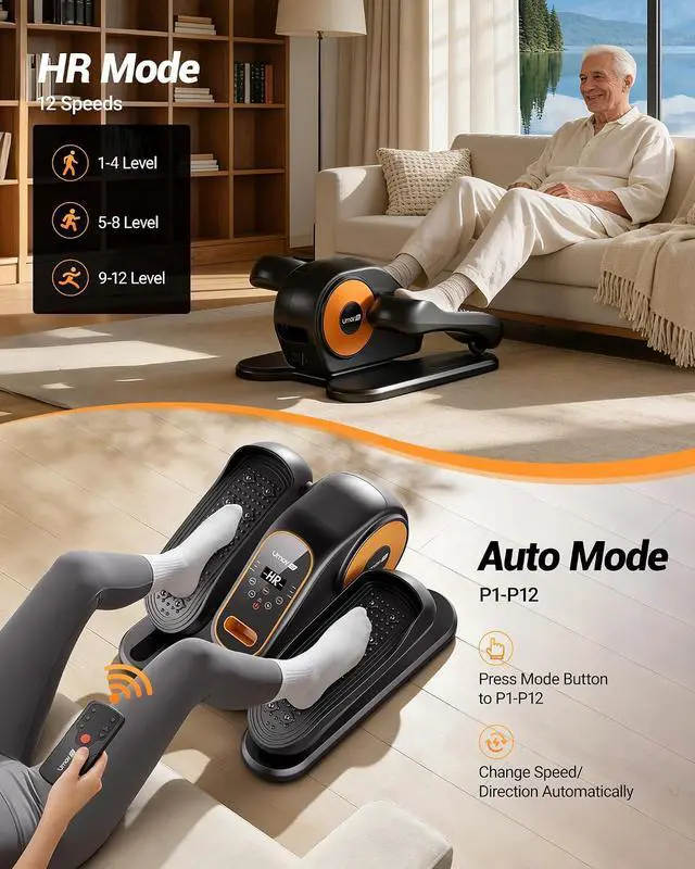 Alt view image 3 of 7 - UMAY Under Desk Elliptical Machine, Electric Eclipse Leg Exerciser While Sitting for Seniors with 12 Speeds, Foot Peddler Exercise Machine, Manual & Auto Mode, Seated Pedal Exerciser for Home Office
