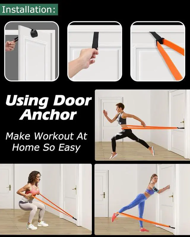 Alt view image 5 of 5 - Zacro Resistance Bands Set with Door Anchor, Heavy Duty Pull Up Exercise Bands for Working Out, Muscle Power Strength Training, Physical Therapy, Home Fitness Gym Equipment for Men & Women