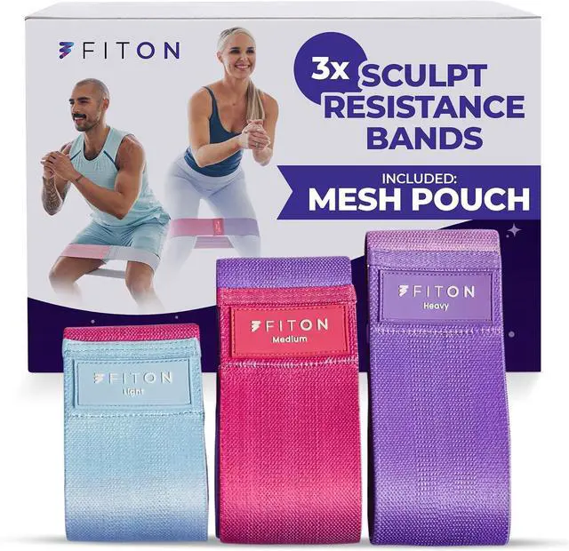 Main image of FitOn Resistance Bands for Stretching & Mobility Support - Non Slip Knitted Elastic Bands for Exercise, Strength & Joint Stability, Low-Impact Training for Legs, Thighs, Glutes, 3-Pack, Multi-Color