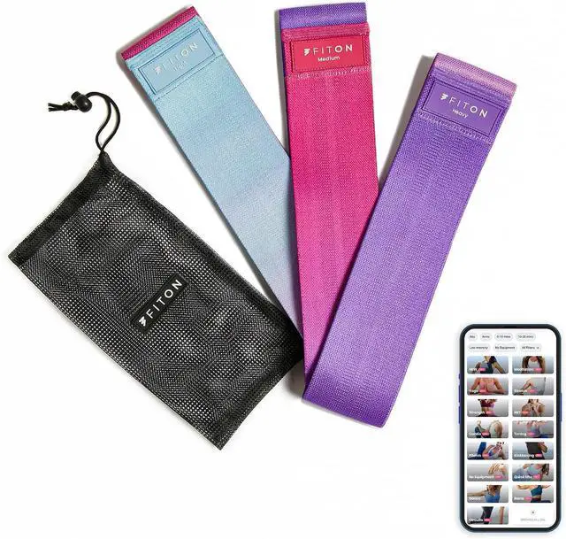 Alt view image 7 of 7 - FitOn Resistance Bands for Stretching & Mobility Support - Non Slip Knitted Elastic Bands for Exercise, Strength & Joint Stability, Low-Impact Training for Legs, Thighs, Glutes, 3-Pack, Multi-Color