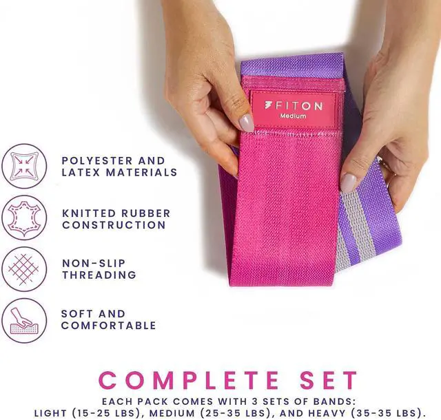 Alt view image 5 of 7 - FitOn Resistance Bands for Stretching & Mobility Support - Non Slip Knitted Elastic Bands for Exercise, Strength & Joint Stability, Low-Impact Training for Legs, Thighs, Glutes, 3-Pack, Multi-Color