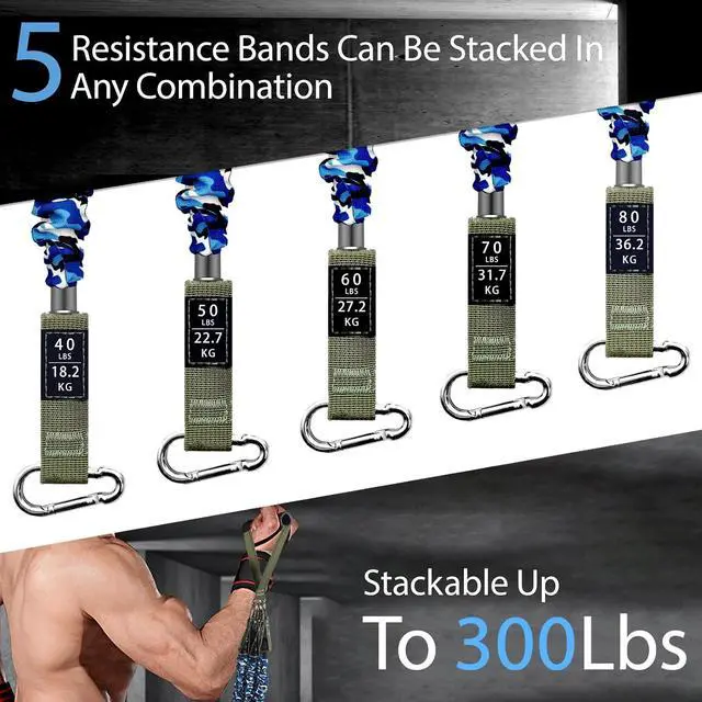 Alt view image 2 of 7 - Resistance Bands, Exercise Elastic Bands Set, 40Lb To 80Lb Workout Bands with Handles Protective Sleeves Door Anchor Ankle Strap, Resistance Bands for Working Out With Handles - up to 300Lbs YLUERTDOO