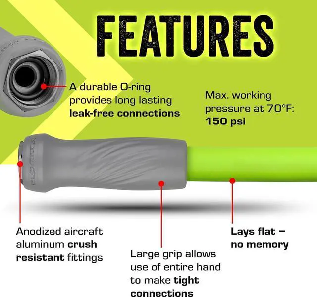 Alt view image 5 of 7 - Flexzilla Garden Hose with SwivelGrip, 5/8 in. x 50 ft., Lightweight All-Weather Water Hose, Durable and Flexible, Leak-Free Connections