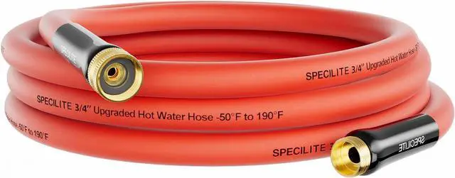 Main image of SPECILITE 3/4" Hot/Cold Short Leader Garden Water Hose 15 ft, -50-190, Flexible & Lightweight Rubber Pipes With 3/4" Brass Fittings for Yard, Outdoor, Farm, Red