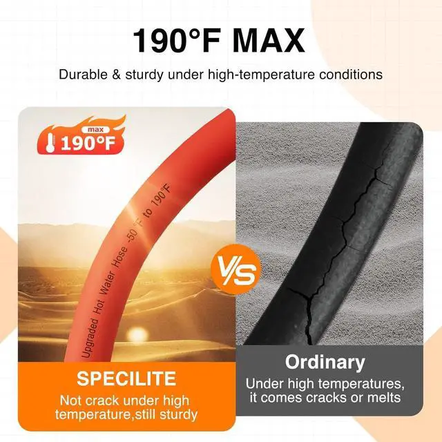 Alt view image 4 of 7 - SPECILITE 3/4" Hot/Cold Short Leader Garden Water Hose 15 ft, -50-190, Flexible & Lightweight Rubber Pipes With 3/4" Brass Fittings for Yard, Outdoor, Farm, Red