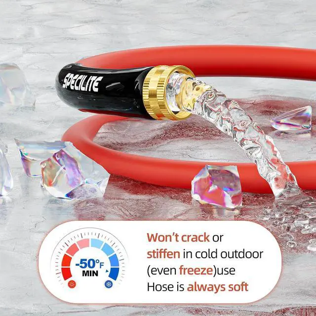 Alt view image 5 of 7 - SPECILITE 3/4" Hot/Cold Short Leader Garden Water Hose 15 ft, -50-190, Flexible & Lightweight Rubber Pipes With 3/4" Brass Fittings for Yard, Outdoor, Farm, Red