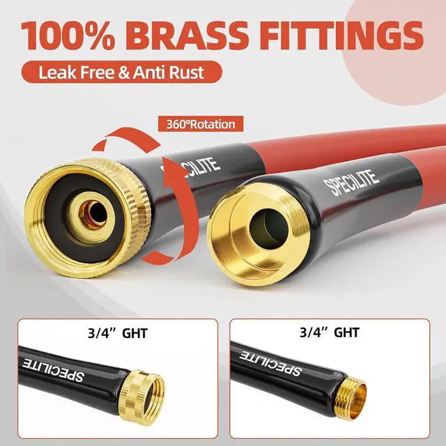 Alt view image 6 of 7 - SPECILITE 3/4" Hot/Cold Short Leader Garden Water Hose 15 ft, -50-190, Flexible & Lightweight Rubber Pipes With 3/4" Brass Fittings for Yard, Outdoor, Farm, Red