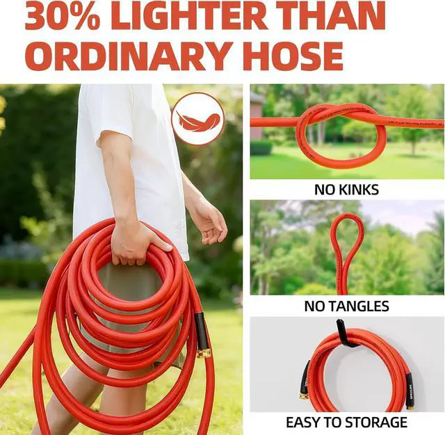 Alt view image 7 of 7 - SPECILITE 3/4" Hot/Cold Short Leader Garden Water Hose 15 ft, -50-190, Flexible & Lightweight Rubber Pipes With 3/4" Brass Fittings for Yard, Outdoor, Farm, Red