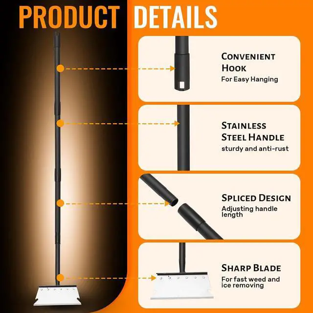 Alt view image 5 of 7 - Garden Flat Shovel Scraper, Multifunctional Garden Cleaning Shovel with 59 Inch Long Handle, Heavy Duty Outdoor Floor Scraper for Weed Cleaning,Trenching,Edging and Removing Snow,Ice,Weeds,Dirty,Moss
