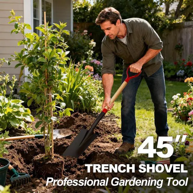 Alt view image 6 of 7 - Nohovu Spade Shovel for Digging, Heavy Duty Shovel with D-Handle, Trench Shovel for Gardening, 45 Inches