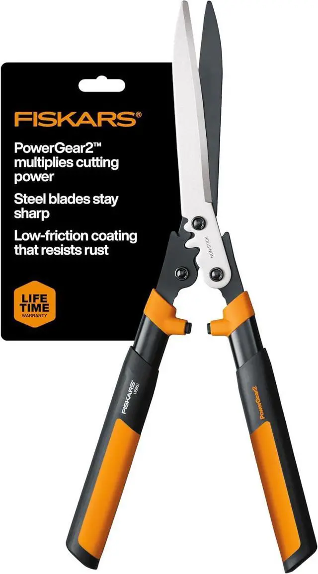 Main image of Fiskars 23" Hedge Shears, Hedge Clippers with PowerGear2 Technology that Multiplies Power for Less Effort, Garden Shears with SoftGrip Handles and Shock-Absorbing Bumpers