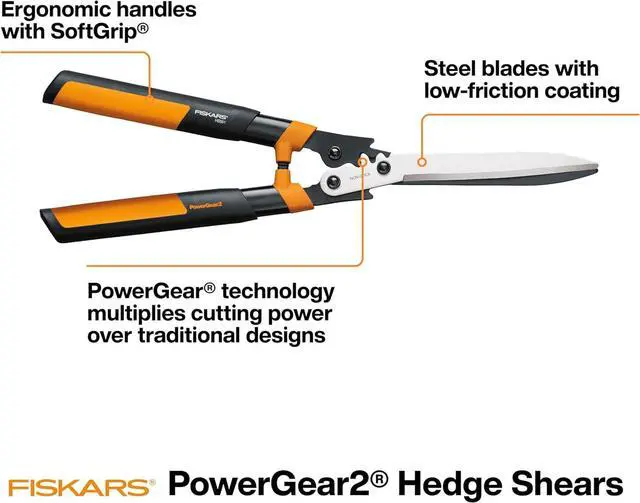 Alt view image 4 of 7 - Fiskars 23" Hedge Shears, Hedge Clippers with PowerGear2 Technology that Multiplies Power for Less Effort, Garden Shears with SoftGrip Handles and Shock-Absorbing Bumpers