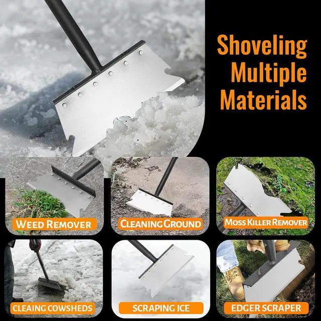 Alt view image 2 of 7 - Garden Flat Shovel Scraper, Multifunctional Garden Cleaning Shovel with 59 Inch Long Handle, Heavy Duty Outdoor Floor Scraper for Weed Cleaning,Trenching,Edging and Removing Snow,Ice,Weeds,Dirty,Moss