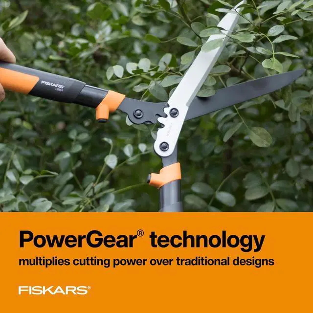 Alt view image 3 of 7 - Fiskars 23" Hedge Shears, Hedge Clippers with PowerGear2 Technology that Multiplies Power for Less Effort, Garden Shears with SoftGrip Handles and Shock-Absorbing Bumpers