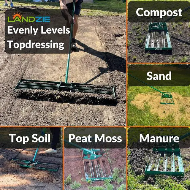 Alt view image 2 of 7 - LANDZIE - The Original Lawn Leveling Rake 36" Steel Handle Yard Leveler, Lawn Level Tool for Creating a Flat Surface - Works for Soil, Dirt, Topdressing, and Ground