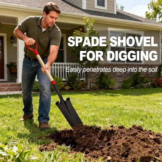 Alt view image 2 of 7 - Nohovu Spade Shovel for Digging, Heavy Duty Shovel with D-Handle, Trench Shovel for Gardening, 45 Inches