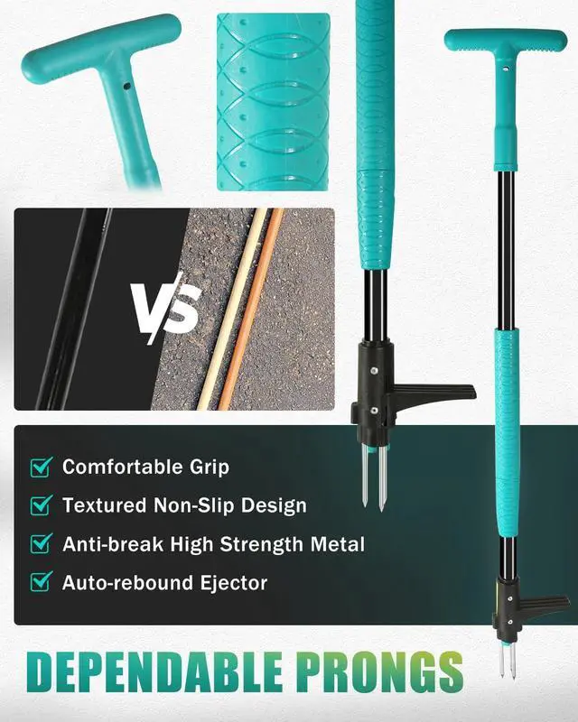 Alt view image 3 of 7 - Breeze Touch 39" Weed Pulling Tool, 3-Claw Detachable Weed Puller Tool with Long Handle, Heavy Duty Stand Up Weeder Weeding Tool for Lawn, Yard, Garden, Crabgrass, Dandelion Picker, Weed Remover