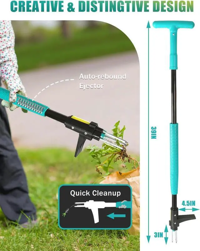Alt view image 5 of 7 - Breeze Touch 39" Weed Pulling Tool, 3-Claw Detachable Weed Puller Tool with Long Handle, Heavy Duty Stand Up Weeder Weeding Tool for Lawn, Yard, Garden, Crabgrass, Dandelion Picker, Weed Remover