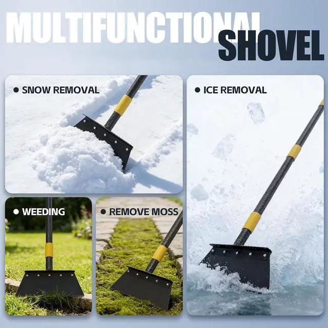 Alt view image 6 of 7 - Flat Shovel for Landscaping, Heavy Duty Floor Scraper Long Handle 63", Multifunctional Garden Shovel for Digging, Weeding, Scraping, Ice Remove (2 Blades)