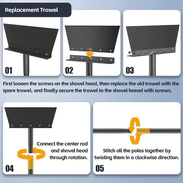Alt view image 7 of 7 - Flat Shovel for Landscaping, Heavy Duty Floor Scraper Long Handle 63", Multifunctional Garden Shovel for Digging, Weeding, Scraping, Ice Remove (2 Blades)