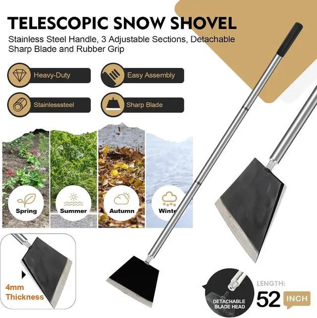 Alt view image 2 of 6 - Garden Shovel, Floor Cleaning Scraper Tool, Snow Shovel Ice Scraper, 47 inch Weed Removal Tool with 3 Sections Long Handle for Moss,Sidewalks, Driveway Yard Working - Heavy Duty