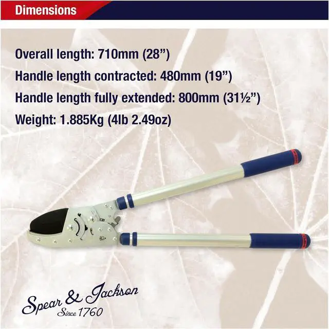 Alt view image 6 of 6 - Spear & Jackson 8290RS Razorsharp Heavy Duty Telescopic Ratchet Anvil Loppers, Extendable 40 1/2" Handles, Ideal for Cutting Thick Hard To Reach Branches, Powerful Ratcheting Mechanism